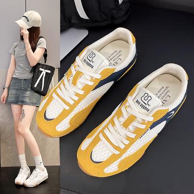 Fashion Summer New Style Ballet Leisure Thin Mesh Women's Shoes Rubber Bottom Low Heel Color Block Design Casual Shoes Trendy Footwear