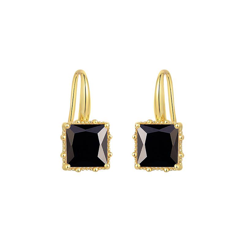 S925 Sterling Silver Retro Zirconia Square Earrings - Elegant Niche Design 925 Sterling Silver