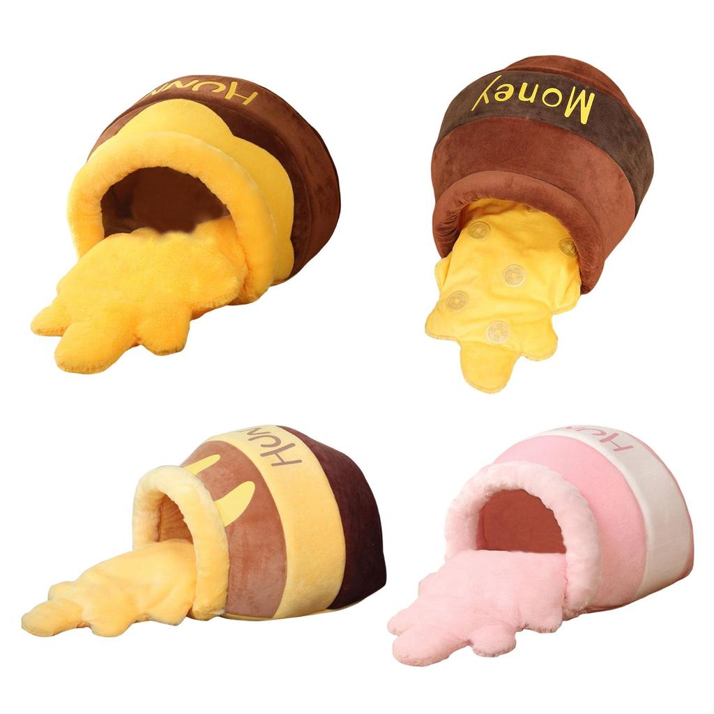 Honey Pot Pet Cat Bed Removable and Washable Cushion Cave Warm Kitten Bed Small Dog Cave Bed Kennel Soft Cartoon House Nest