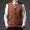 Men's Red Wool Vest: Collarless, Single-Breasted, Solid Color, Fitted Casual Wear for Autumn and Winter.