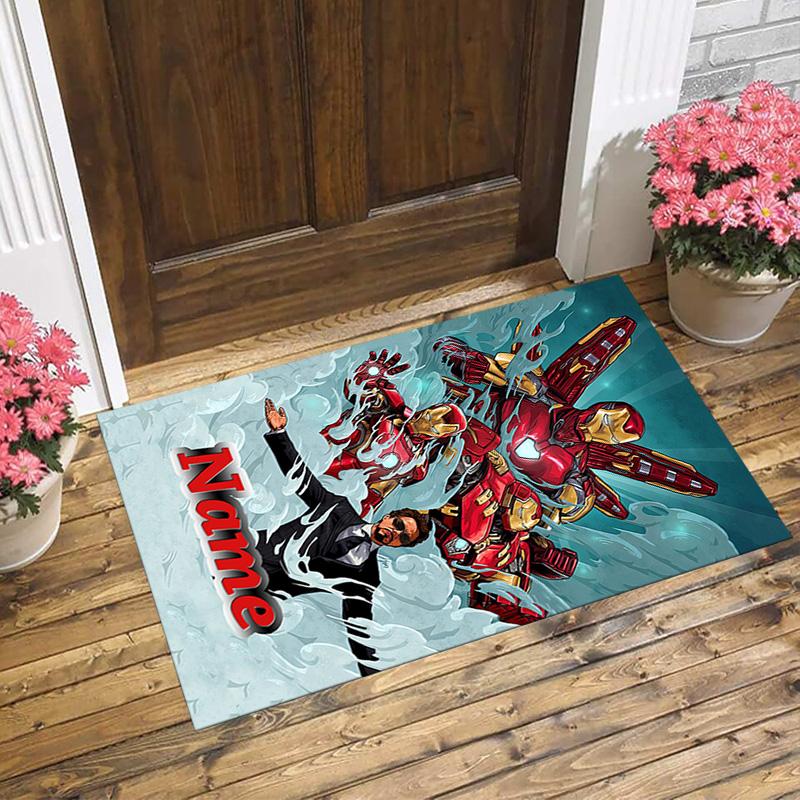 Personalized Name Iron Man Flight Living Room Non-Slip Area Rug Soft Carpet for Bedroom Kids Playroom Sofa Office Home Decor Doormat