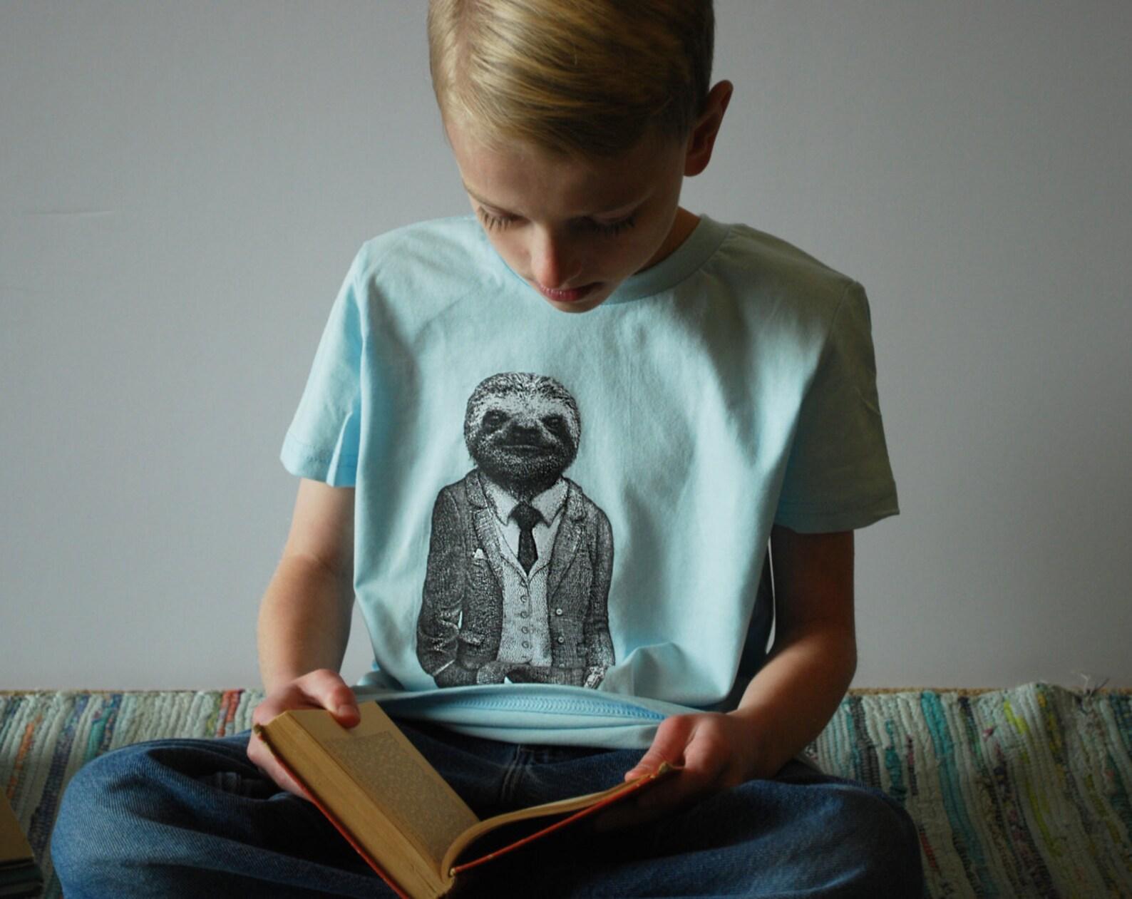 Sloth T-shirt: Hand Screen Printed Animal Art Kids Shirt, Children s Clothing Gift S