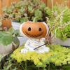 Fishing Pumpkin Man Figurine Resin Pumpkin Head Bandage Man Sculpture Angler Pumpkin
