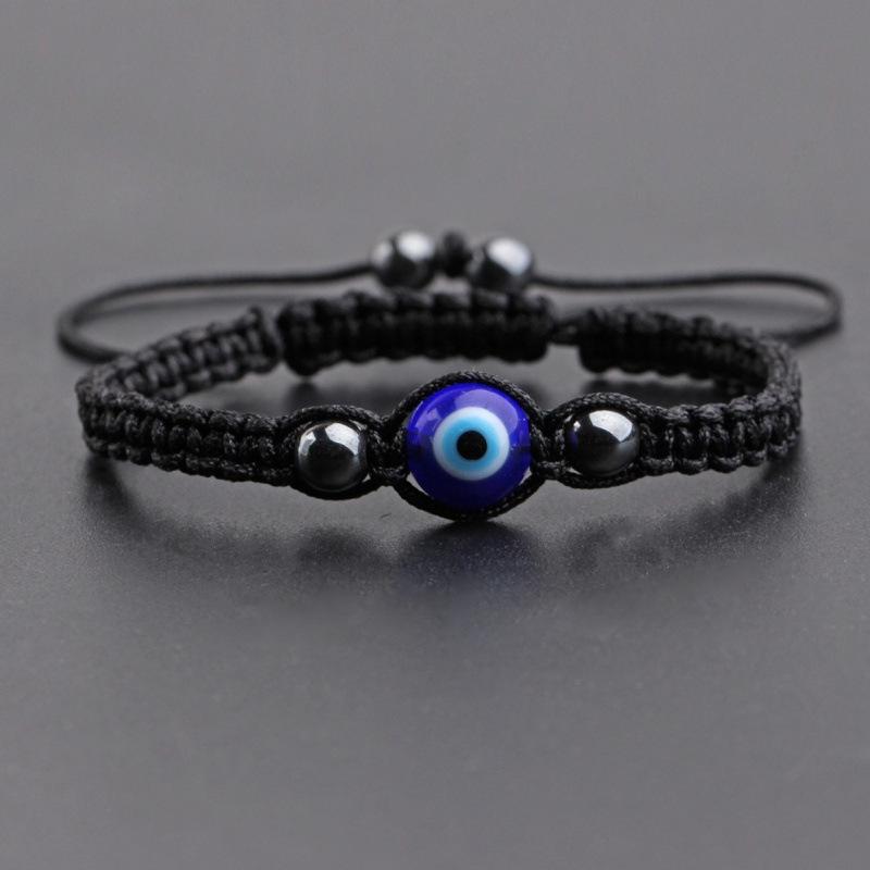 Devil s Eye Adjustable Woven Blue Bracelet with Glass Bead чёрный