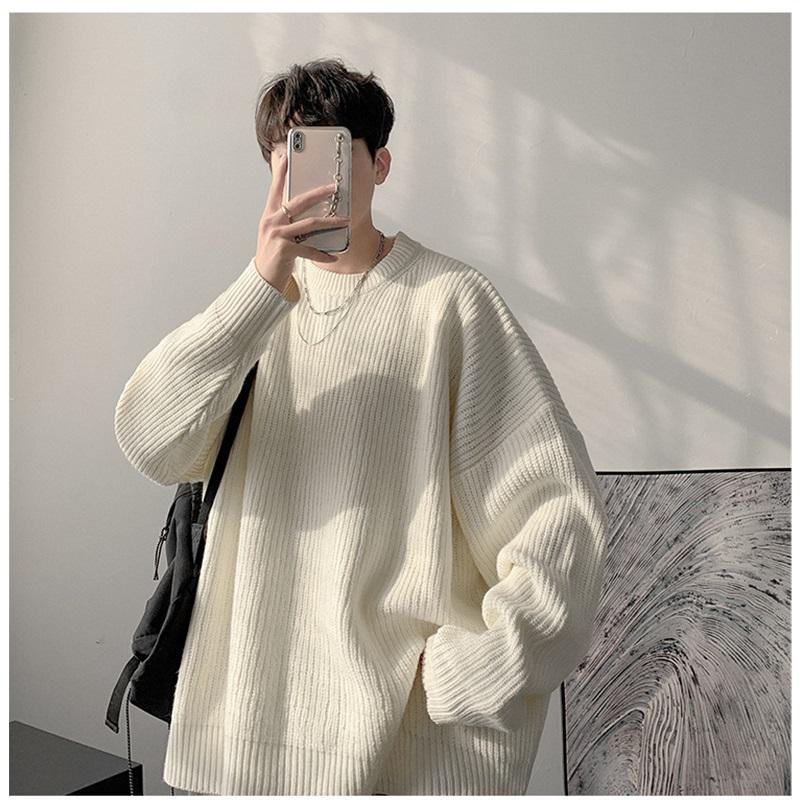 Men's Ribbed Knit Sweater Crew Neck Loose Casual Long Sleeve Jumper