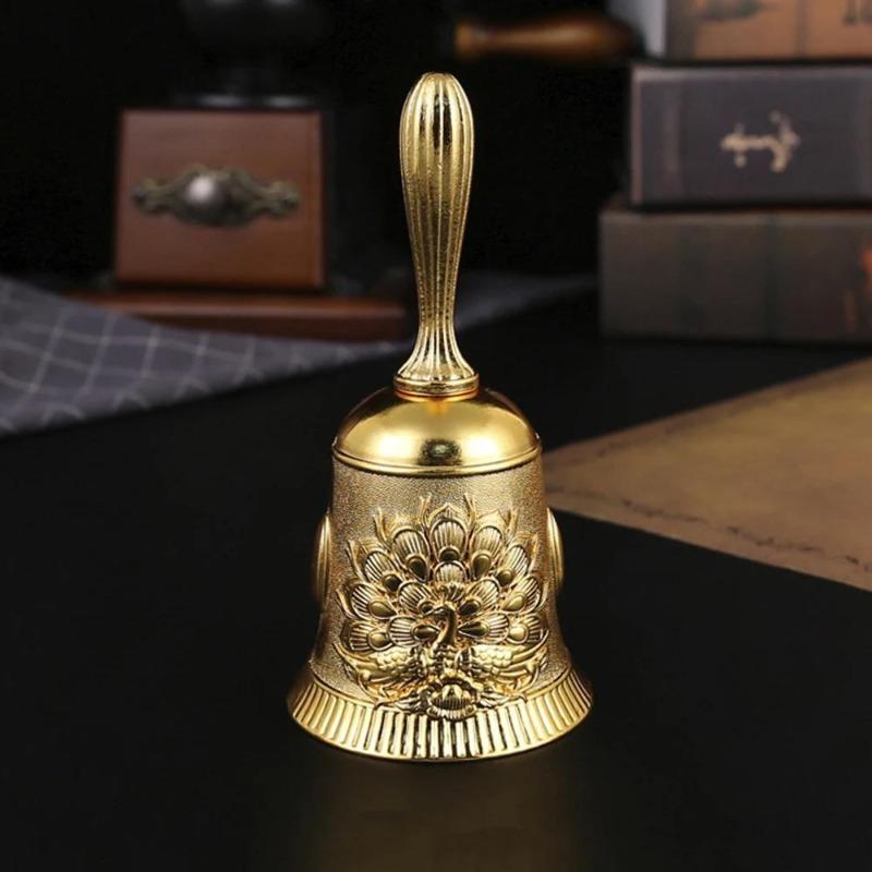 Alloy Hand Bell Dinner Bell Handicraft Engraved Peacock Hand Bell Loud and Clear Sound School Church Christmas BellAlloy Gift