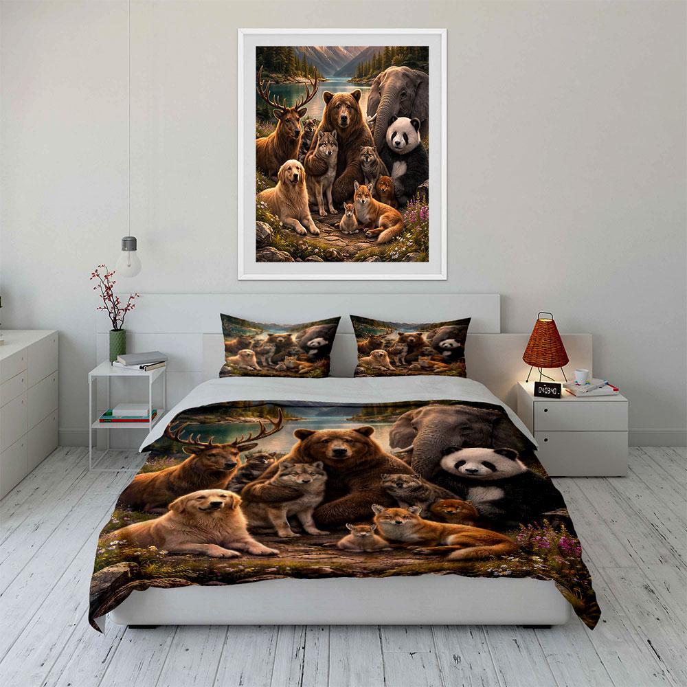 "Wildlife Animals Group Print" Bedding Duvet Cover Set Duvet Cover Pillowcases  (1*Duvet Cover 2*Pillowcases, Without Duvet Insert)