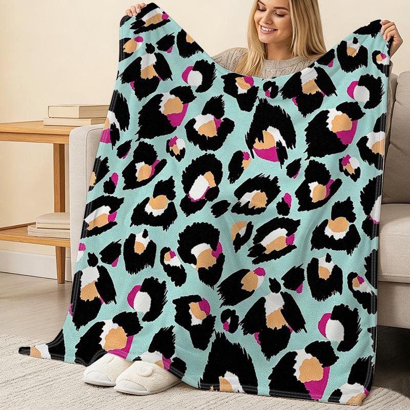 Cozy Leopard Print Flannel Fleece Blanket Warm, Lightweight, Soft & Skin-friendly, Ideal for Home Couch Naps, Christmas & Halloween Decor