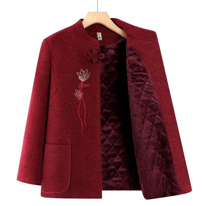 New medium-sized elderly mother jacket velvet grandma autumn and winter clothing thickened woolen clothes festive old lady Tang clothing