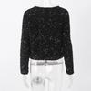 Elegant Bow Handmade Sequins Short Shirt Women Lace-Up Shinny Sweet Top New Fashion Long Sleeve O-neck Blouses Beautiful Thin Coat Casual Outwear