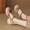 Fashion Retro Style Hollow Toe Breathable Thick Heel Sandals for Women's Summer 2025 New Fashion Bows Designed Elegant Comfortable Pumps