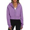 Women's Hooded Long Sleeve Full Zip Cropped Jacket Slim Fit Solid Color Casual Autumn Sweatshirt