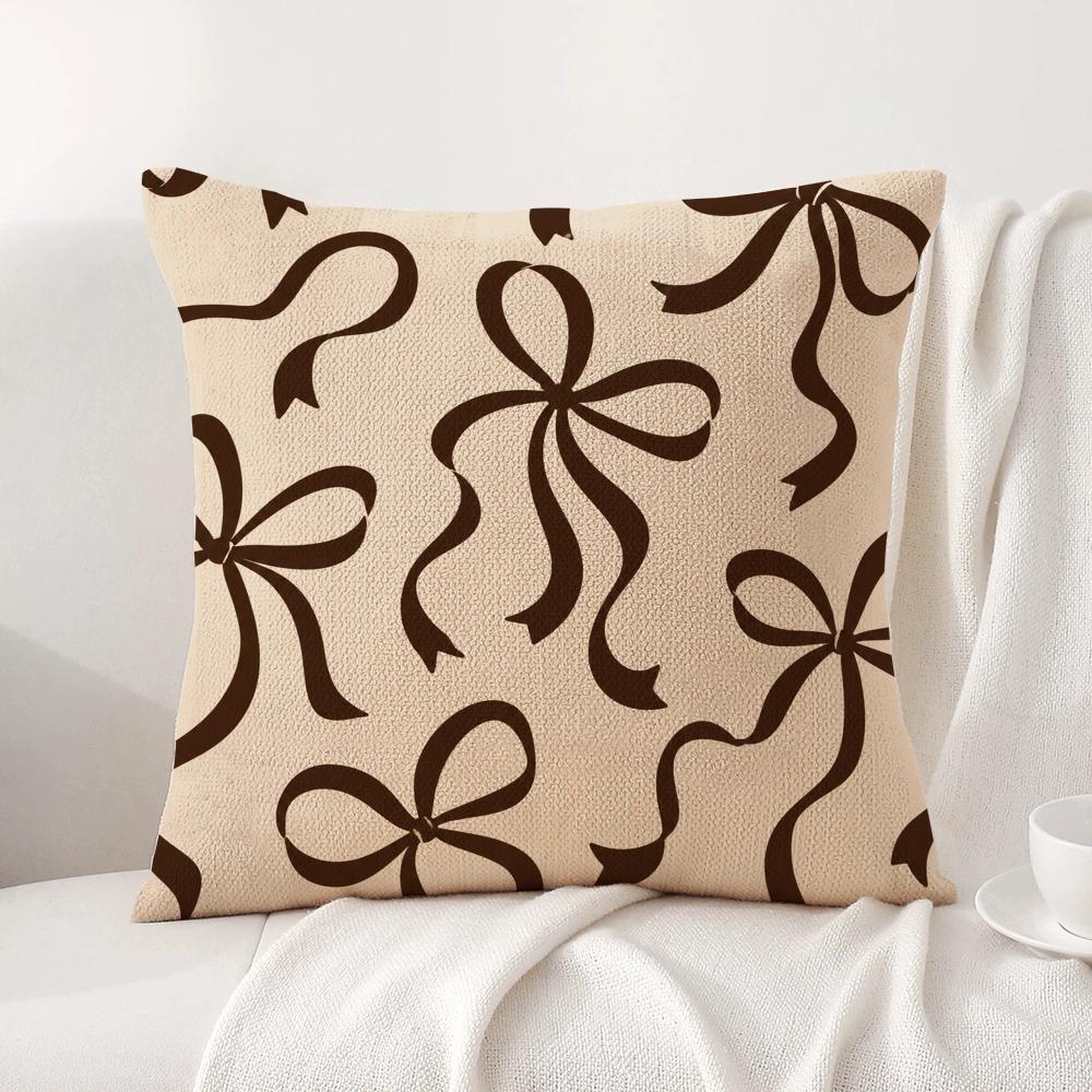 Simple Bow Tie Cushion Cover Linen Organic Fabric DoubleSided Printing Sofa Breathable Home Decor Gift Pillow Case
