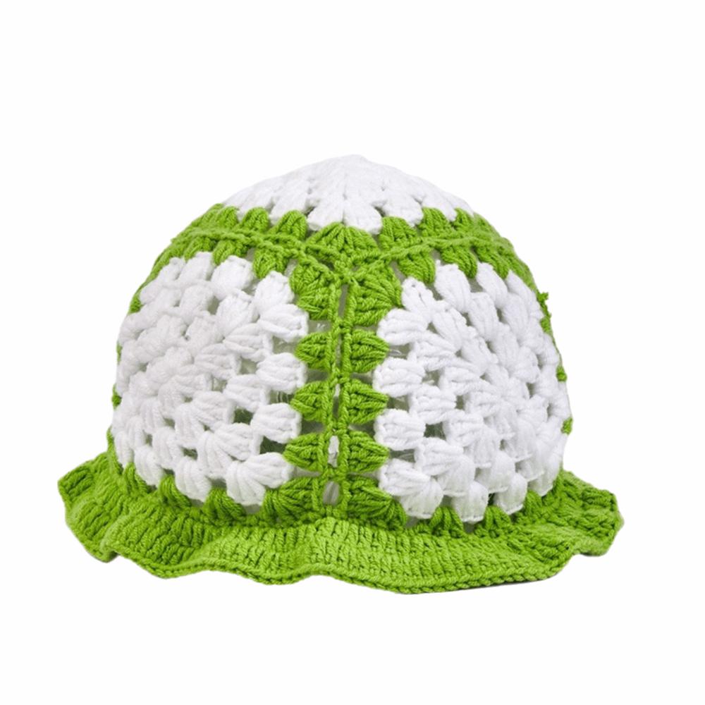 Sunflower Patterned Fisherman Hat Lotus Leaf Edge Handmade Knit Hat Autumn Winter Outings