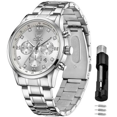OPK Quartz Watch with Date Luminous Classic Stainless for School or Office Men's Display, Waterproof, Dial, Stylish, Design, Multi-Function, Steel,