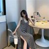 Stripe Slim Strap Dress A-line Beach Vacation Sundress Retro Sleeveless Long Dress  for Girls