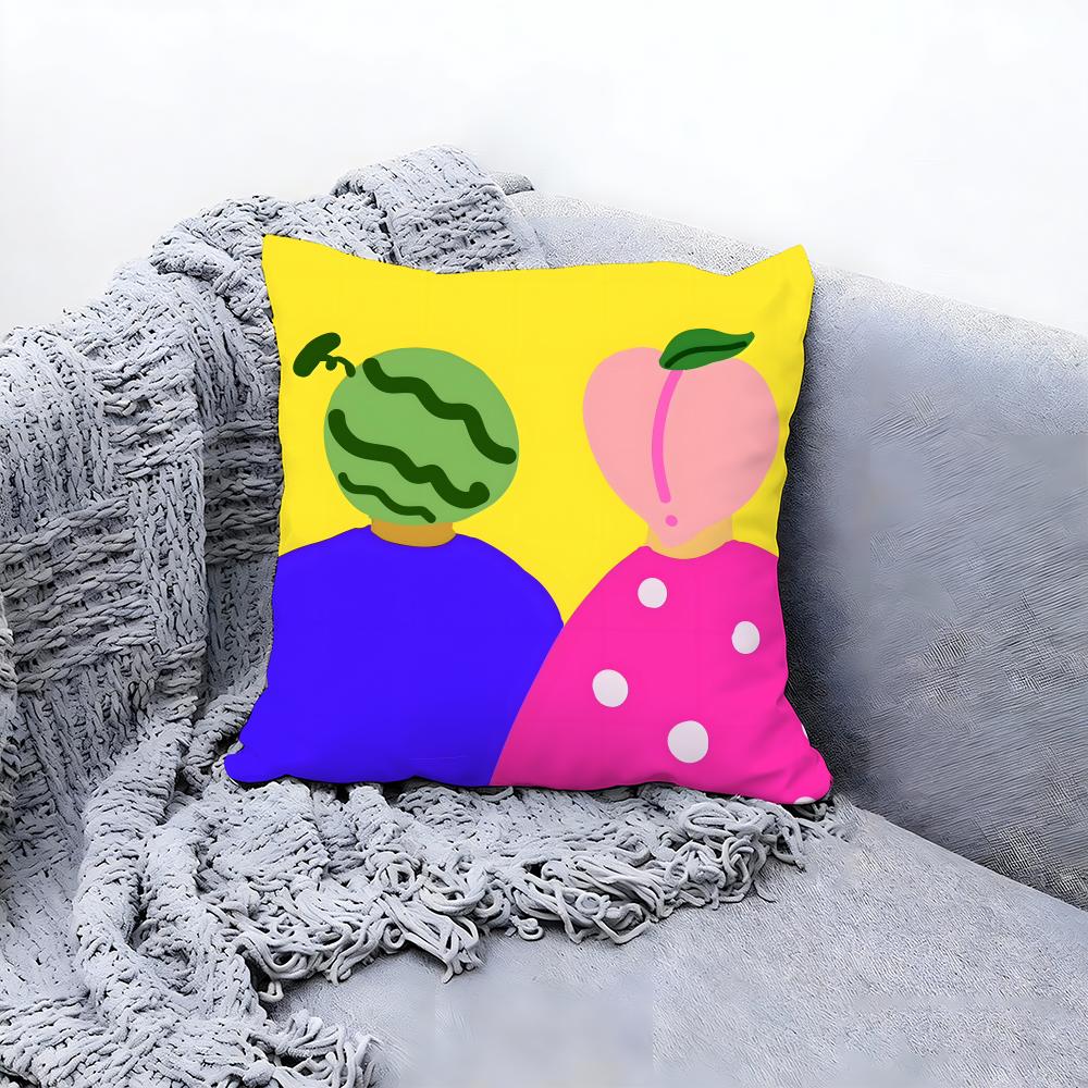 Cute Fruit Character Cushion Cover Premium Comfort Reversible Pillow Cove Two in One Design for Any Room Car Interior