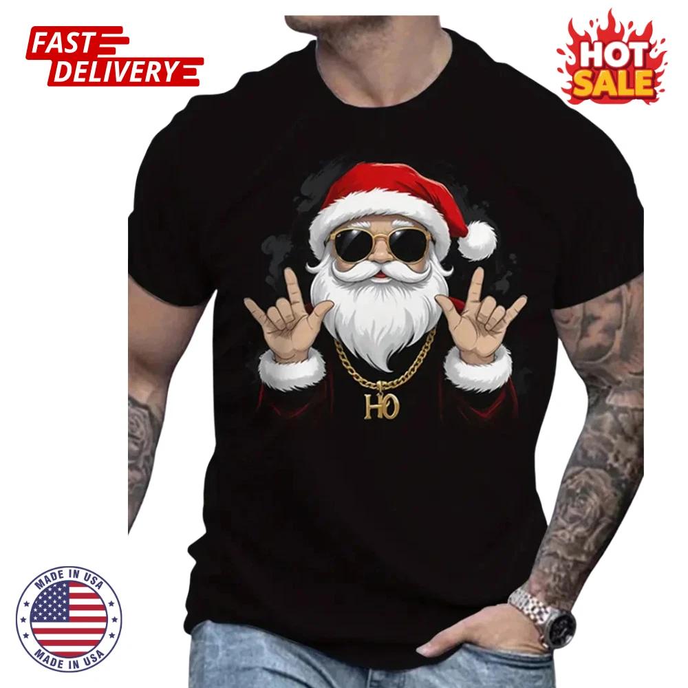 Men s 2025 Santa Claus Print T shirt - Christmas Novelty Short Sleeve Round Neck XL