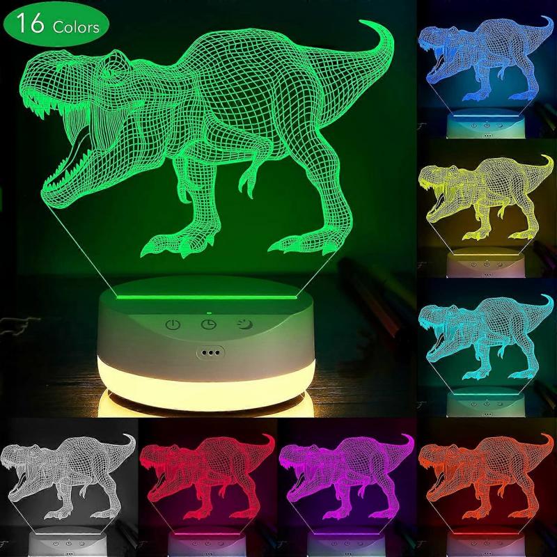 Dinosaur Toys - 3D Dinosaur Night Light for Kids with Timer, Touch, Remote Control - 16 Color Change Decor Lamp and Warm White Light for Sleep
