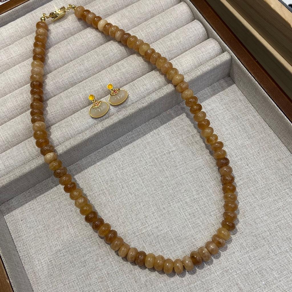 Vintage Yangchun Topaz Spring And Summer Holiday Necklace Set Love Bubble Gum Natural Stone Beaded Necklace 8Mm