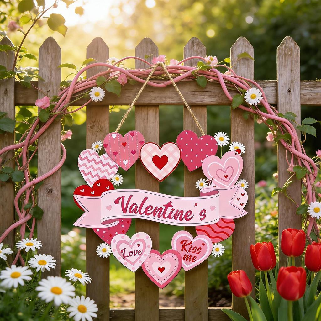 Valentine Door Hanger Wood Love Heart Porch Sign Decor Holiday Front Door Hanger for Outdoor Indoor Living Room Store Cafe Party