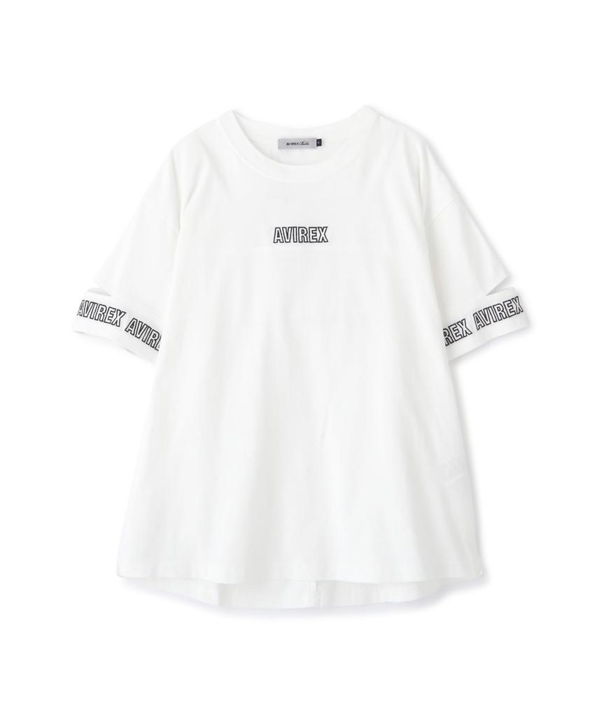 AVIREX T-shirt FADE WASH CUFFS OPEN EMBROIDERY TOPS/783-3934602 women's F off white