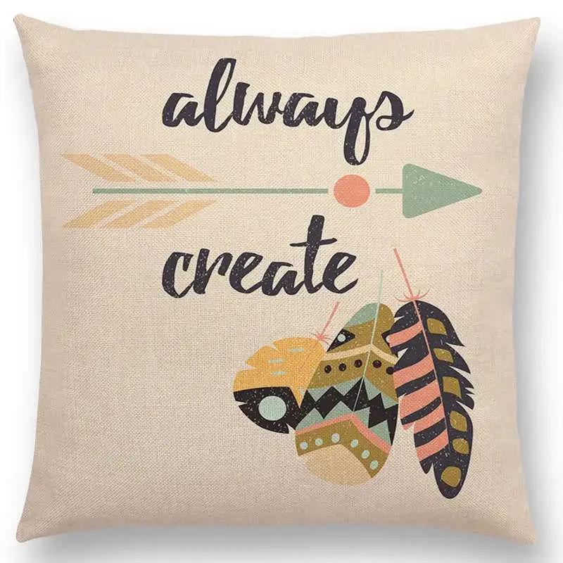 Feather Pattern Decorative Letters Cushion Cover Beautiful Word Be Brave Kind Dream Home Decor Sofa Throw Pillow Case