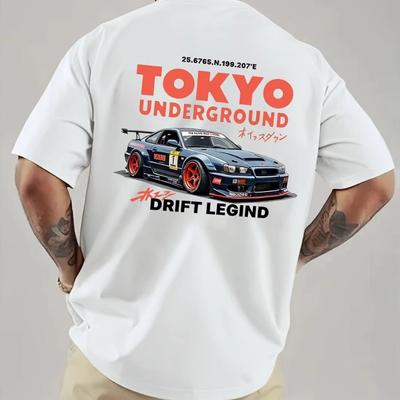 Unisex Baumwoll-T-Shirt für den Sommer Lässiger Streetstyle Tokio Underground Driften Rennsport Aufdruck Lockeres kurzärmeliges T-Shirt