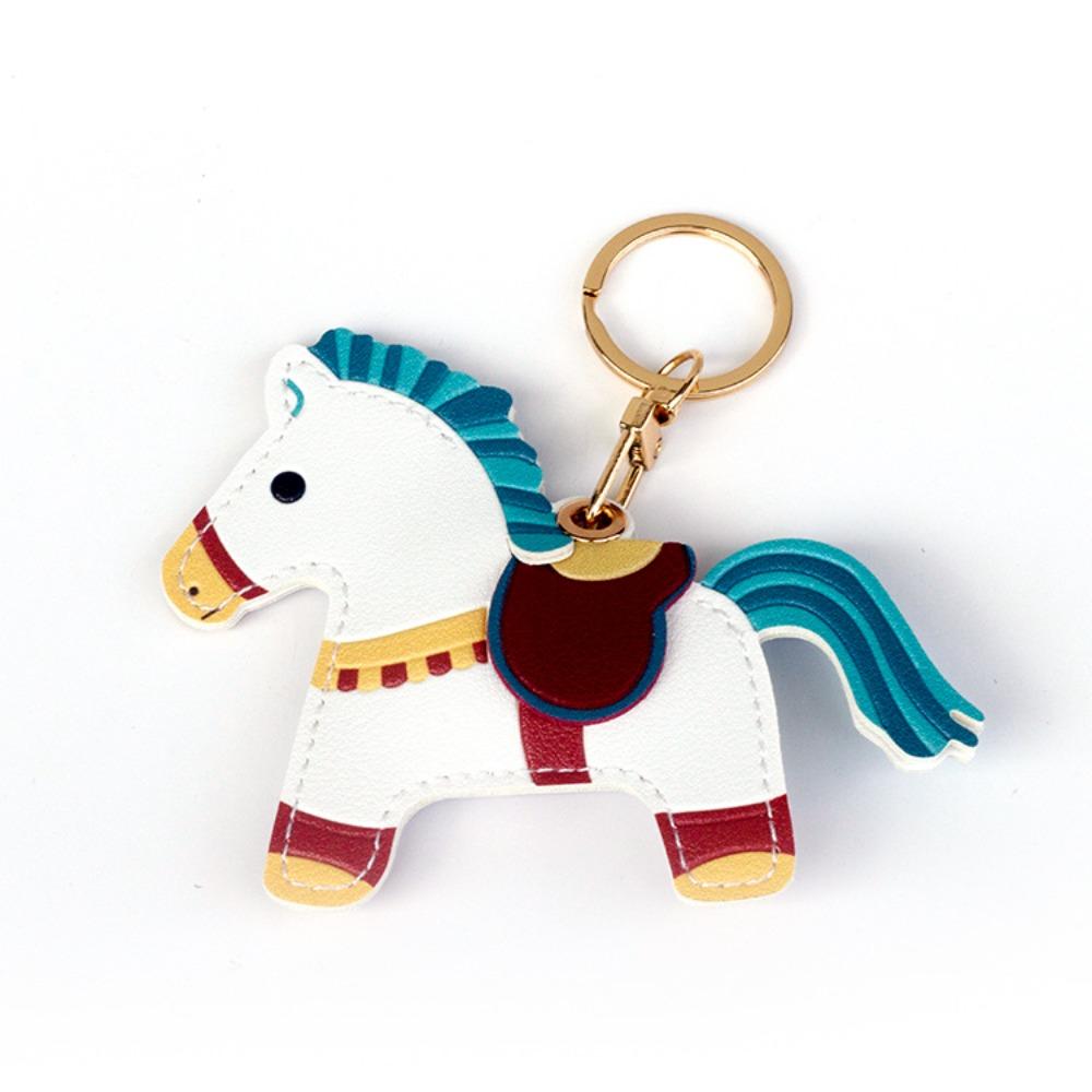 Leather Horse Keychain Access Control Card Holder Zodiac Pony Bag Hanging Year of The Horse