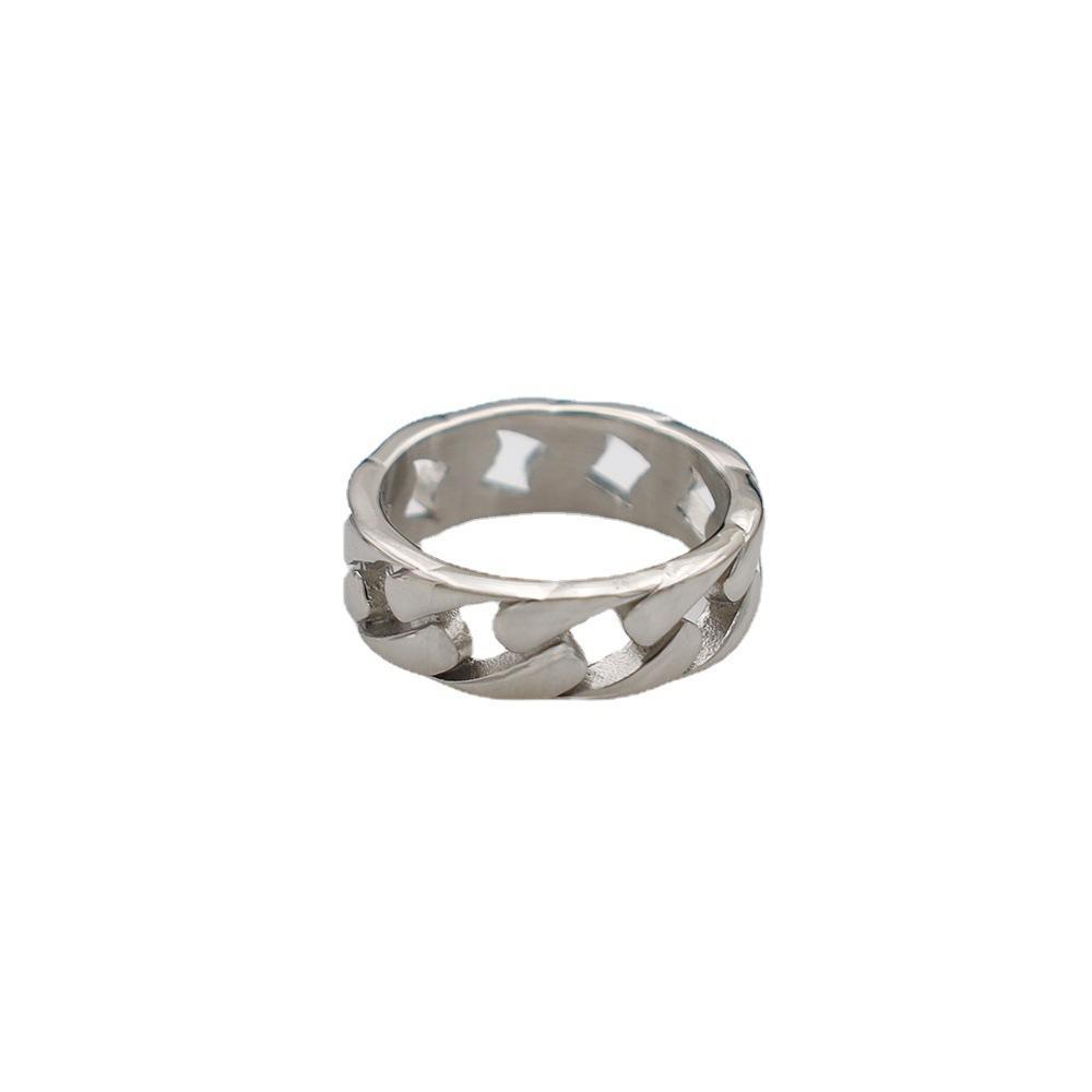 Fashion Titanium Steel Cuban Chain Ring Couple Titanium Steel Ring Hip Hop Trend Hollow Ring