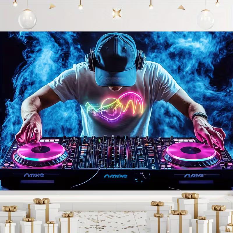 

Тканый гобелен с изображением DJ электронной музыки, DJ-вертушка со стеной из дыма, настенное искусство для декора спальни и фестиваля 47.2x31.5inch/120*80cm