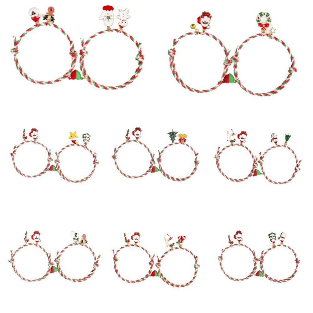 2pcs/set Christmas Tree Merry Christmas Bracelet Mistletoe Couple Xmas Bracelet  Christmas Gift