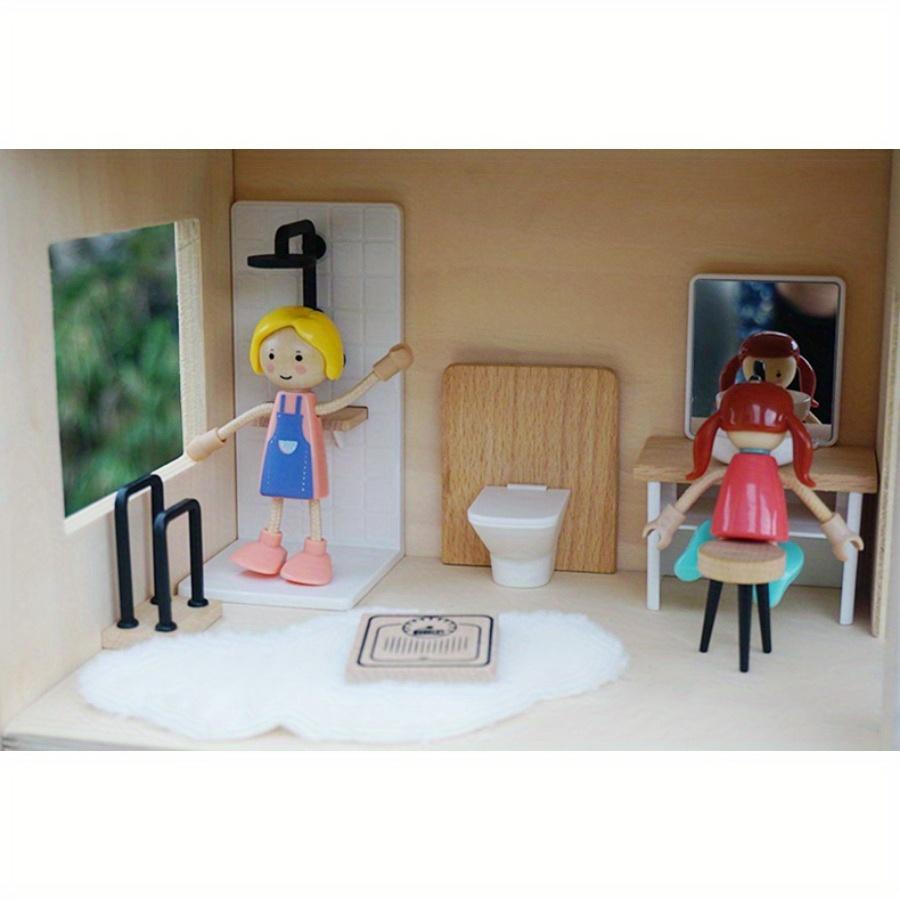 1PC Bathroom Scene Model - Simulate Mini Home, Wooden Furniture Shower Room, Sink, Toilet, Bathtub, Etc., Shooting Props