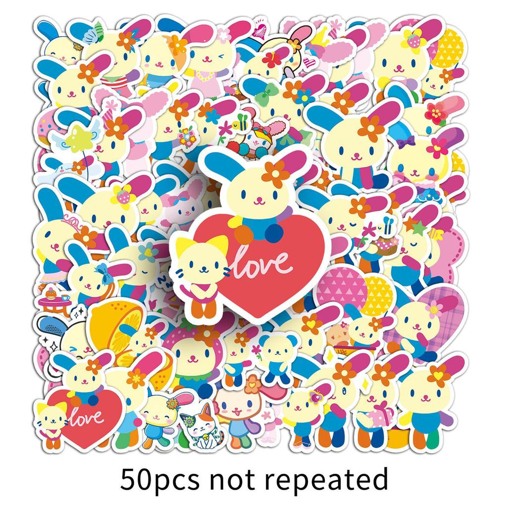 50 Sheets Cute Rabbit and Flower Sanrio Stickers - Waterproof Cartoon Mochi Decoration for Phone Cases.