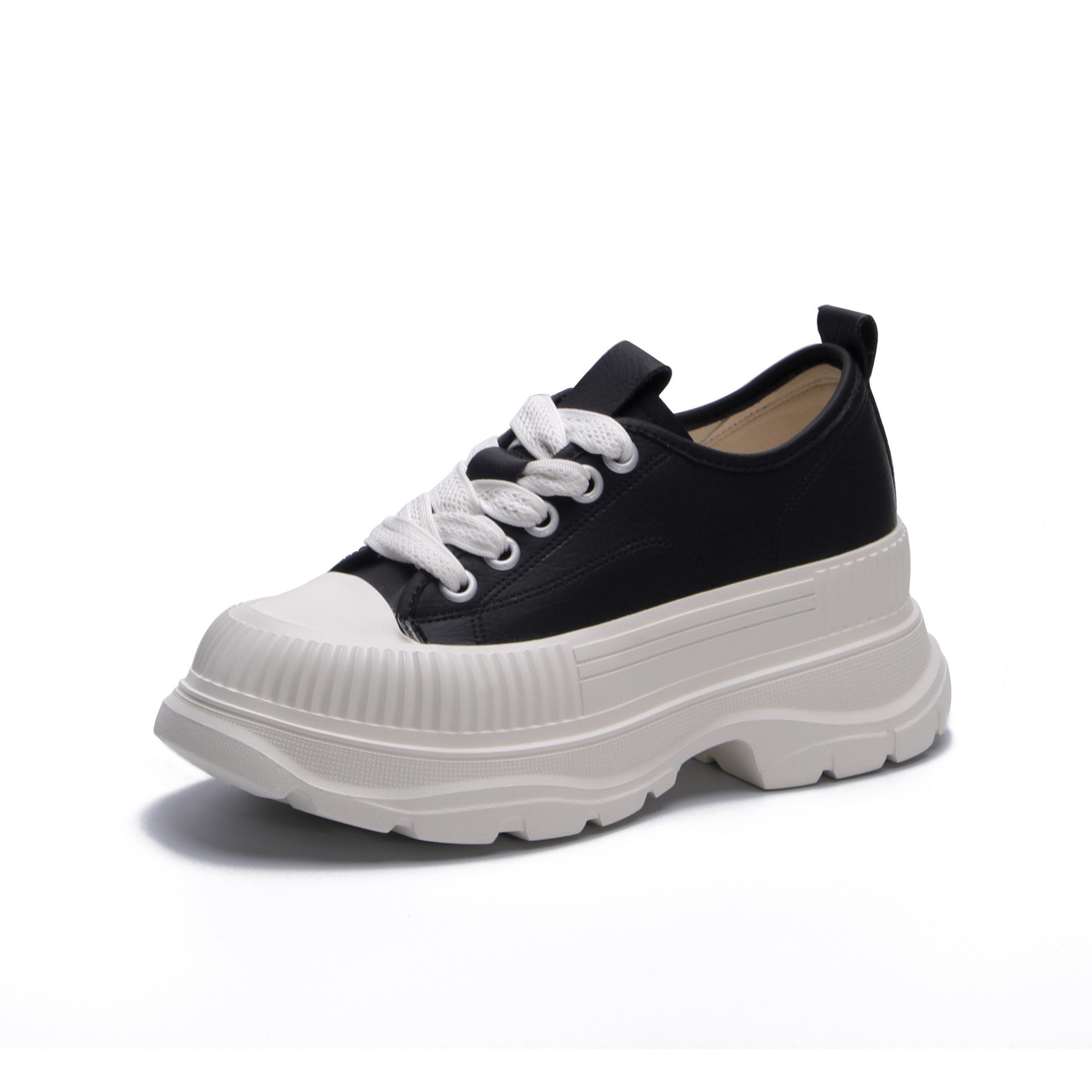 

2025 осень новые маффины толстая подошва увеличивающие рост повседневные парусиновые туфли женские спортивные маленькие белые туфли кеды кампус ветер передняя шнуровка 39 чёрный