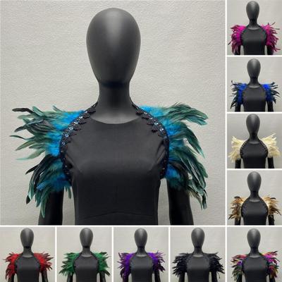 Feather Shrug Shawl Shoulder Wrap Cape Soft Adjustable Lace Decor Gothic Cosplay Party Body Stage Performance Fake Collar Dancer Costume Scarf