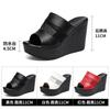 New Fish Mouth Cowhide Mesh Slippers Summer Women  Sandals Platform Wedges Slippers Increase Sandals Women Shoes Size 32-43