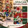 Decorative Christmas Lawn Stakes Solar Tree Stake Light, LED Lighted Artificial with Bow Star Party Supplies Bell Ball, IP65 Waterproof Garden