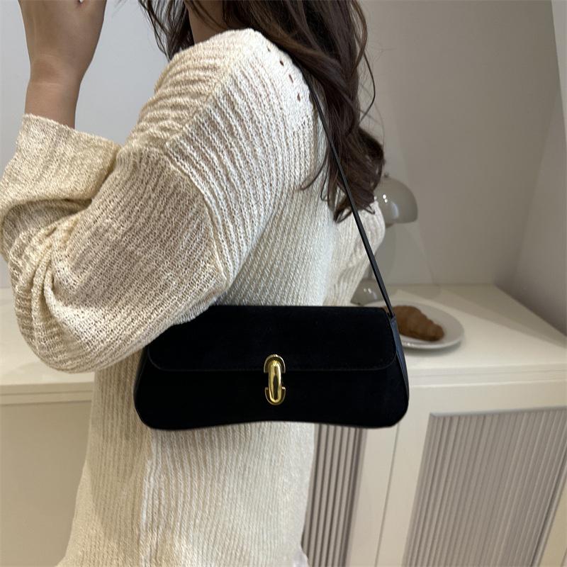 Vintage Faux Suede Box Bags For Women Luxury Designer Handbags And Purses New In PU Lock Decoration Small Underarm Shoulder