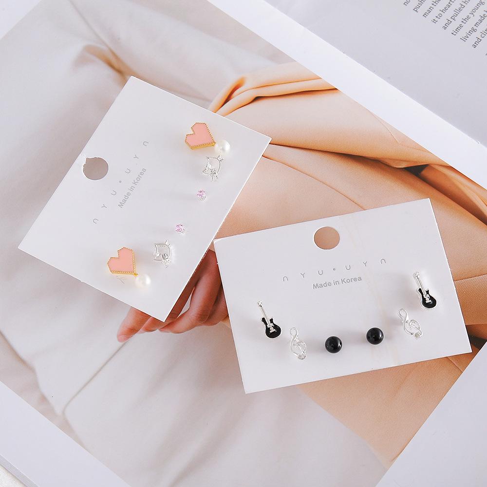 Sweet Heart, Cat Ear, Musical Note & Guitar Stud Earrings – 3 Pairs of Cute and Personalized Ear Jewelry for Women.