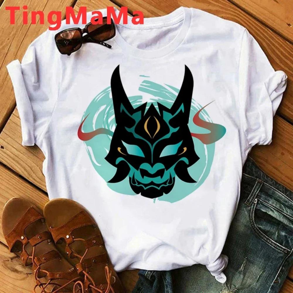Cartoon Genshin Impact T Shirt Men Kawaii Hu Tao Graphic Tees Xiao Genshin T-shirt Unisex Hip Hop Tops Harajuku Tshirt Male