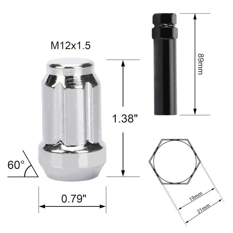 M12x1.5 1.38 Inch Lug Nuts 20 Pcs, Closed End Spline Acorn Style for Aftermarket Wheel Lug Nut