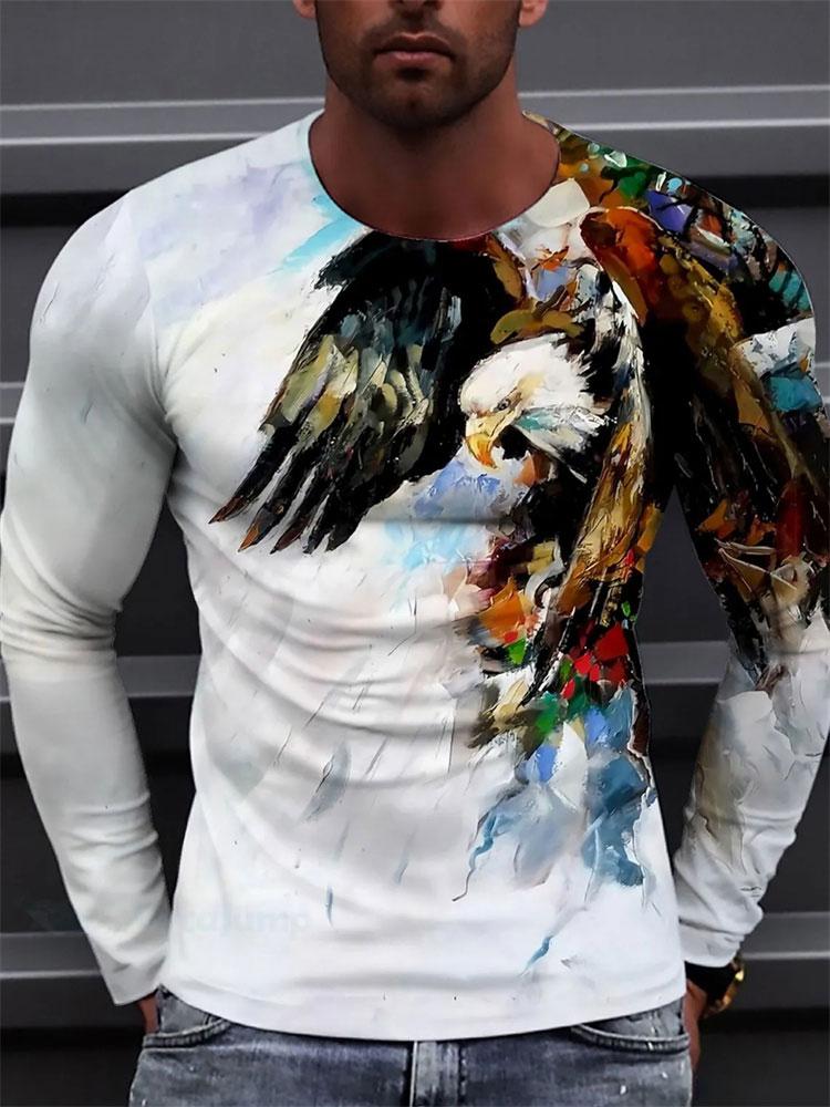 3D Eagle Print Men's Long Sleeve T-shirt Autumn Daily Casual Men's Long Sleeve Top Outdoor Street Fashion Long Sleeve T-shirt