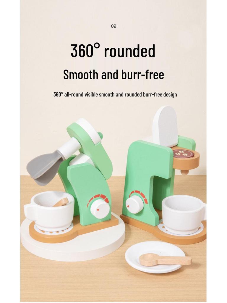 Toddler Pretend Play Wooden Kitchen Set: Toaster, Mixer, Coffee Maker, Juicer Toy.
