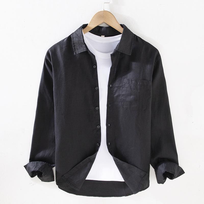 Men's Long Sleeve White Linen Shirt – Breathable, Casual, Korean Style for Spring/Summer