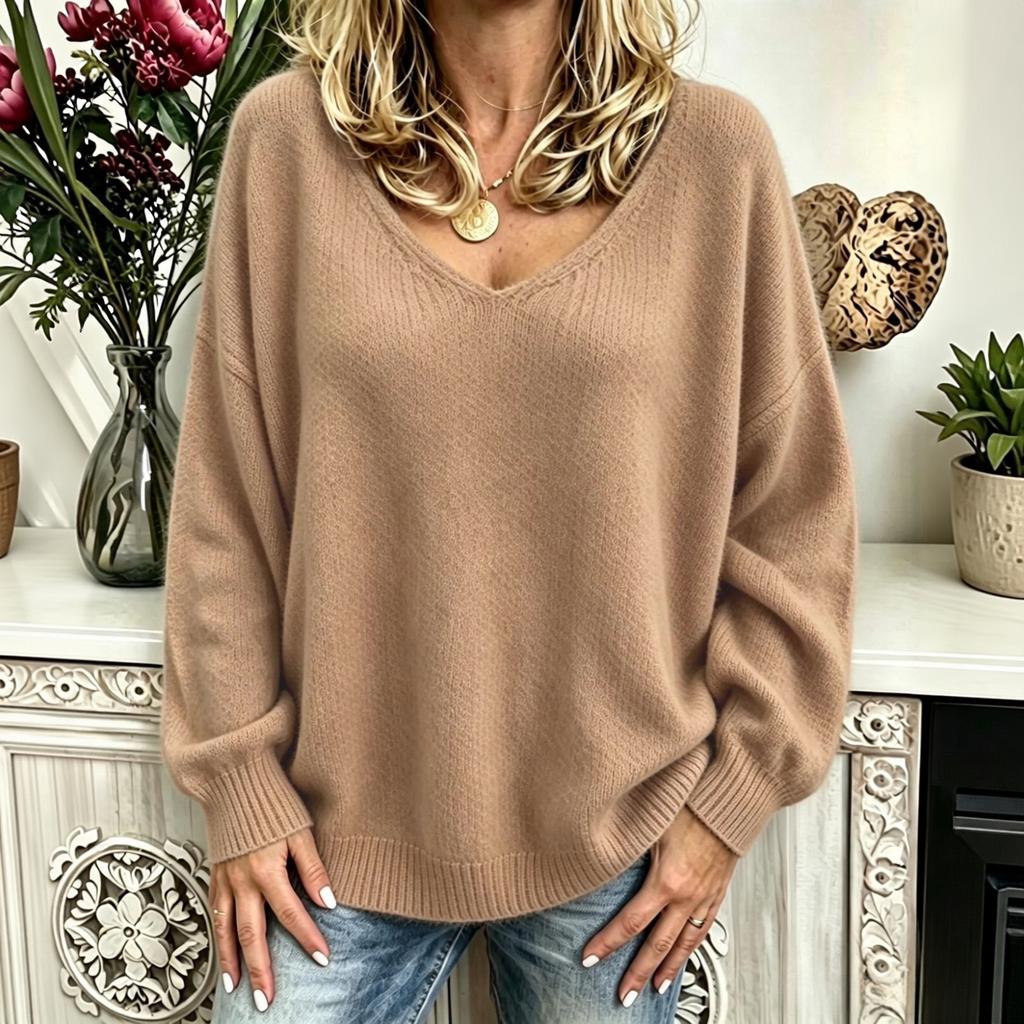 Women's V-Neck Casual Sweater, Loose Fit Sleeve, Color for Fall and Winter