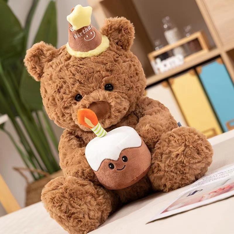 30cm Cute Birthday Hat Teddy Bear Stuffed Toy Girlfriend Valentine's Day Gift for Kids Room Bedroom Decor Favor Birthday Gifts