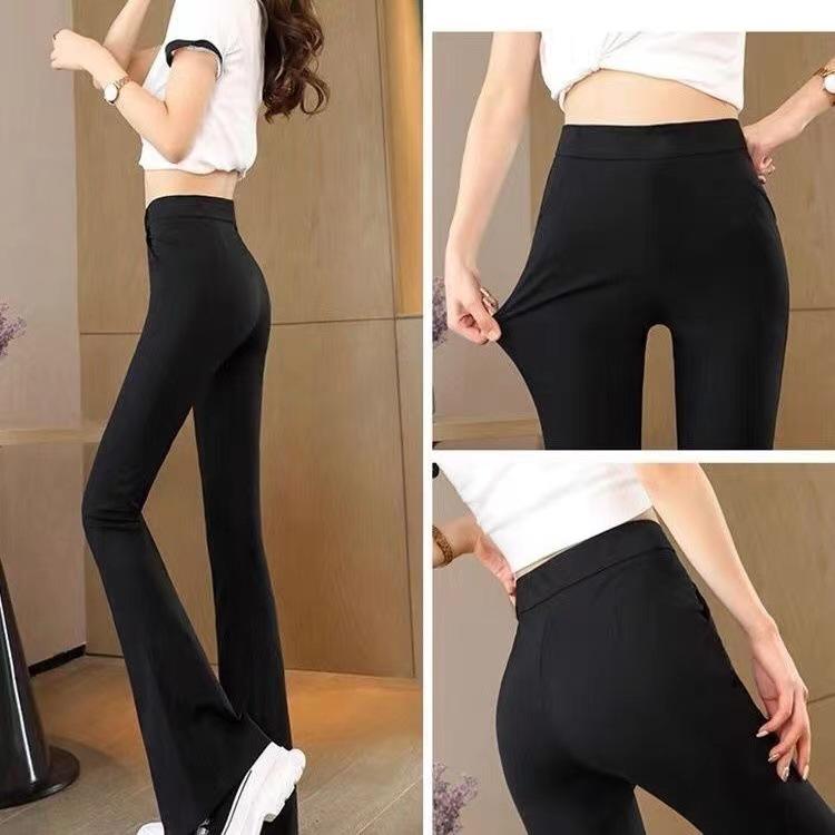 Women's High Waist Black Velvet Bell Bottom Leggings