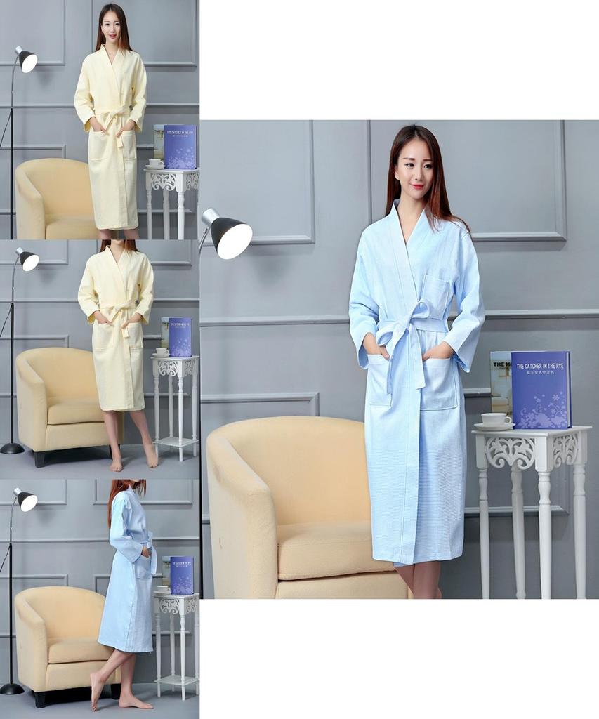 Hotel Cotton Waffle Weave Bathrobe With Embroidered Logo For Spa And Hospitality Use