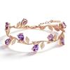 Luxury Golden Petal Bracelet For Women Shiny Purple Zircon Jewelry Ethnic Wedding Accessories